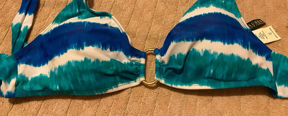 De Colección Lauren Ralph Lauren Azul/Verde Rayas Tie Dye Halter Bikini Top de Natación Talla 10 Foto 2 de 4