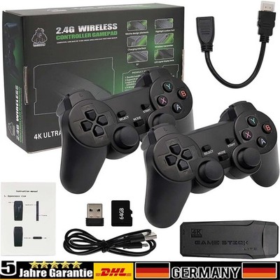 20000+ Retro Videospielkonsole 4K HD TV Spiel Stick w/2 Wireless Controller 64GB