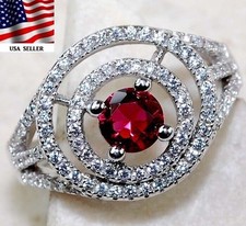 1CT Treated Ruby  White Topaz 925 Solid Sterling Silver Ring Jewelry Sz 6 LB1-7
