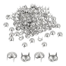 100Pcs Round Pyramid Studs, 8mm Four-Jaw Cone Metal Stud Spikes, Silver Tone