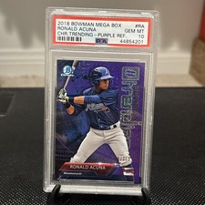 2018 Bowman Mega Box Purple Refractor Ronald Acuna Jr. Rookie Card PSA 10 . rookie card picture