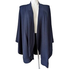 VTG Oversized Knit Cape OS Open Front Navy Blue Minimalist Layer Office Travel