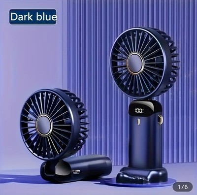 USB Akku Handventilator - 90° verstellbar, Display, Schlüsselband, blau Geschenk