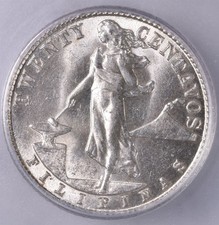 1945-D Philippines 20 Centavos 4g Silver 0.750 - ICG MS63 
