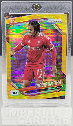 2025-26 Panini Prizm FIFA Rio Ngumoha Gold Pulsar Prizm 5/10 Liverpool RC Rookie