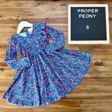 The Proper Peony Margot Pima Long Sleeve Winterberry Floral Twirl Dress 5 Blue