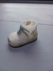 Vintage Fenton Hand Painted Satin Glass Baby Shoe Blue Signed by George Fenton
