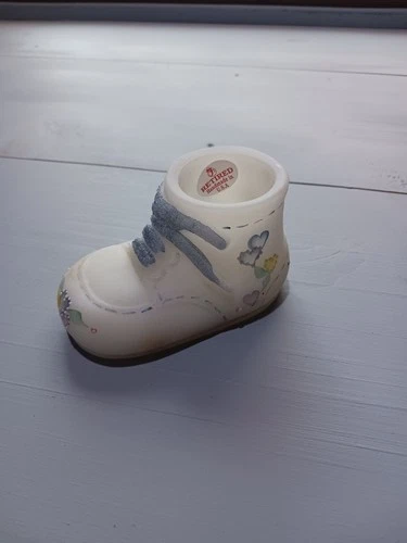 Vintage Fenton Hand Painted Satin Glass Baby Shoe Blue Signed by George Fenton