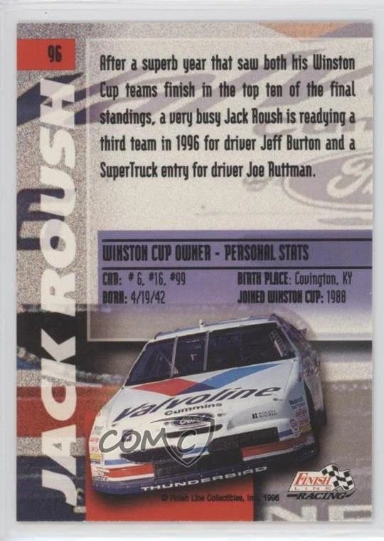 1996 Finish Line Racing Printer's Proof /500 Jack Roush #96 HOF - Image 2 of 2