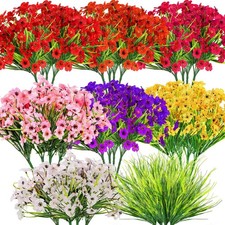 32 Bundles Artificial Flowers for Outdoors, UV Resistant Realistic Fake Silk Vio