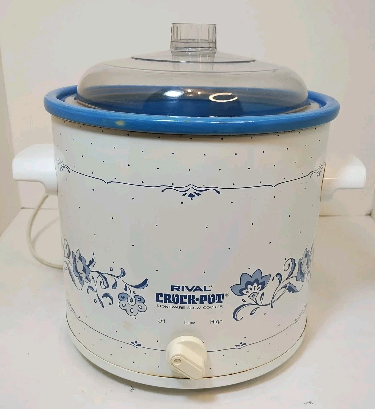 Rival Crockpot 3100 Stoneware 3.5 Qt Delft Blue & White Floral Slow Cooker Vtg