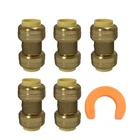 5 Pack XFITTING  1/2" Push Fit Couplings With 1 Disconnect Clip, Lead Free Brass