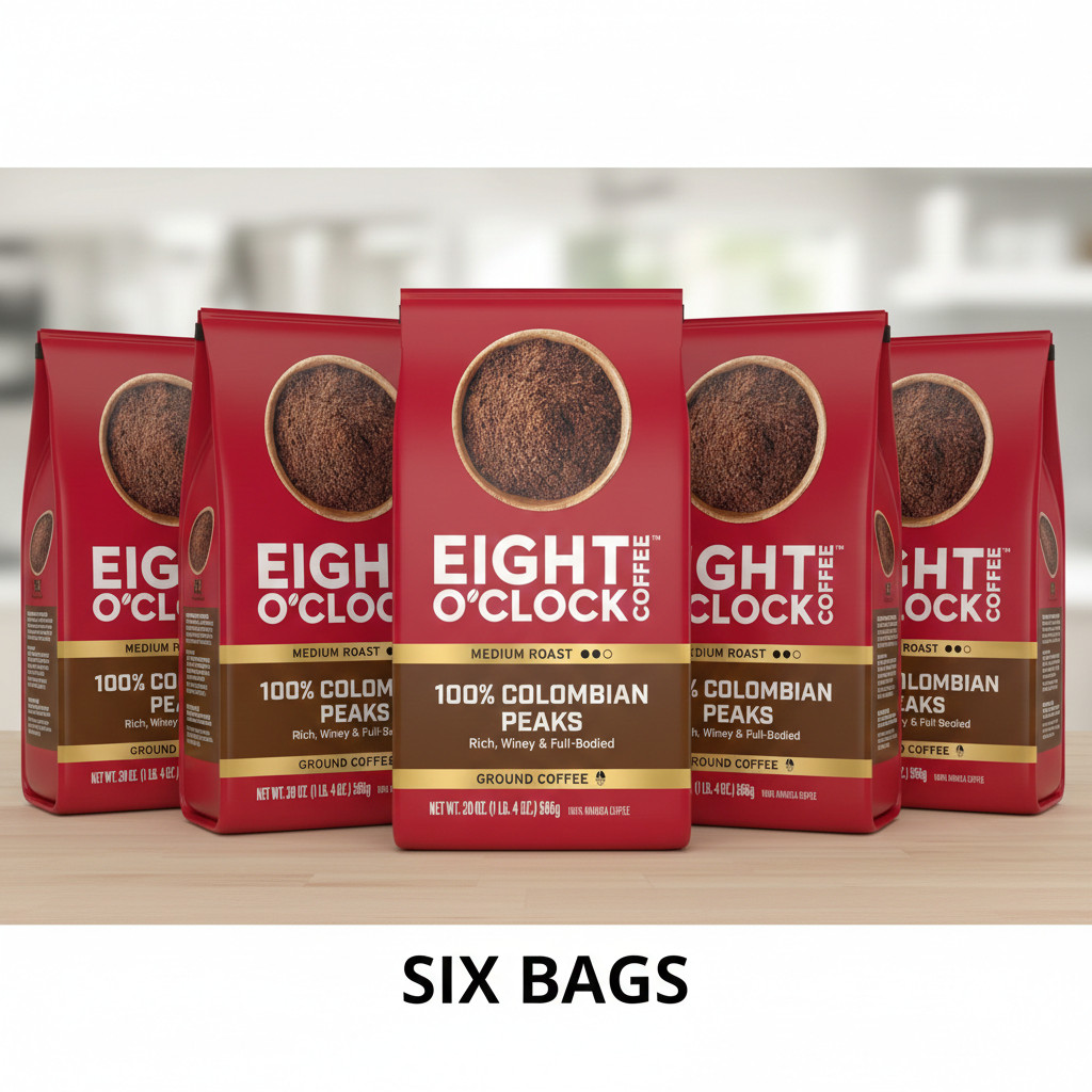 Eight O'Clock Colombian Peaks Ground Coffee 20oz 6-Pack Medium Roast 120oz Total