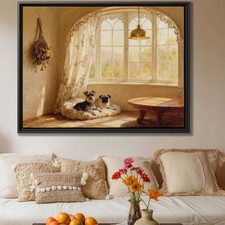 Oil Painting Dog Schnauzer Canvas Print Vintage Pet Wall Art Living Room Decor