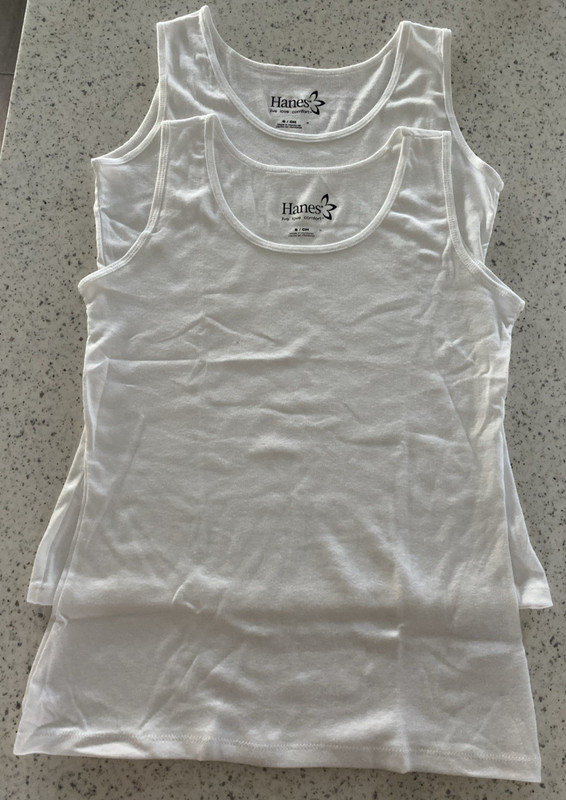 Lot of 2 Hanes Women's live love comfort 100% Cotton White Tank Tops Size Small