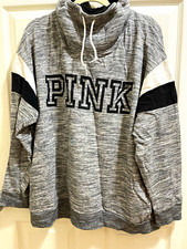 Victoria s Secret PINK Women s Gray Logo Pullover Sweatshirt Cowl Neck Size L