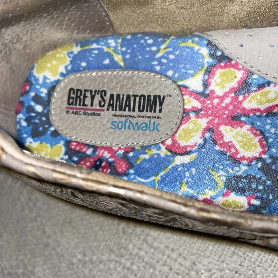 Grey’s Anatomy Nursing Shoes Womens Size 7.5 M Beige Leather Floral Clinic Work - Image 2 of 4