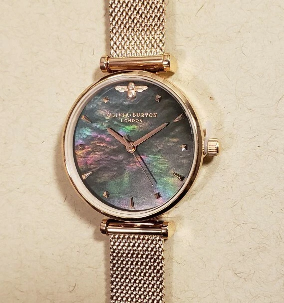 Olivia Burton Queen Bee Watch With 30mm Black Perl Face RoseGold