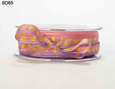 3/8" Solid Center Dot Ribbon - May Arts - SD65 - Lavender/Pink/Yellow - 5 Yds.