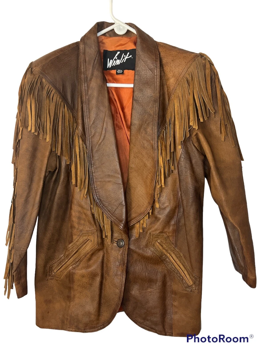 WINLIT Suede American Native Western Southwest Cowgirl Jacket Fringe Vintage