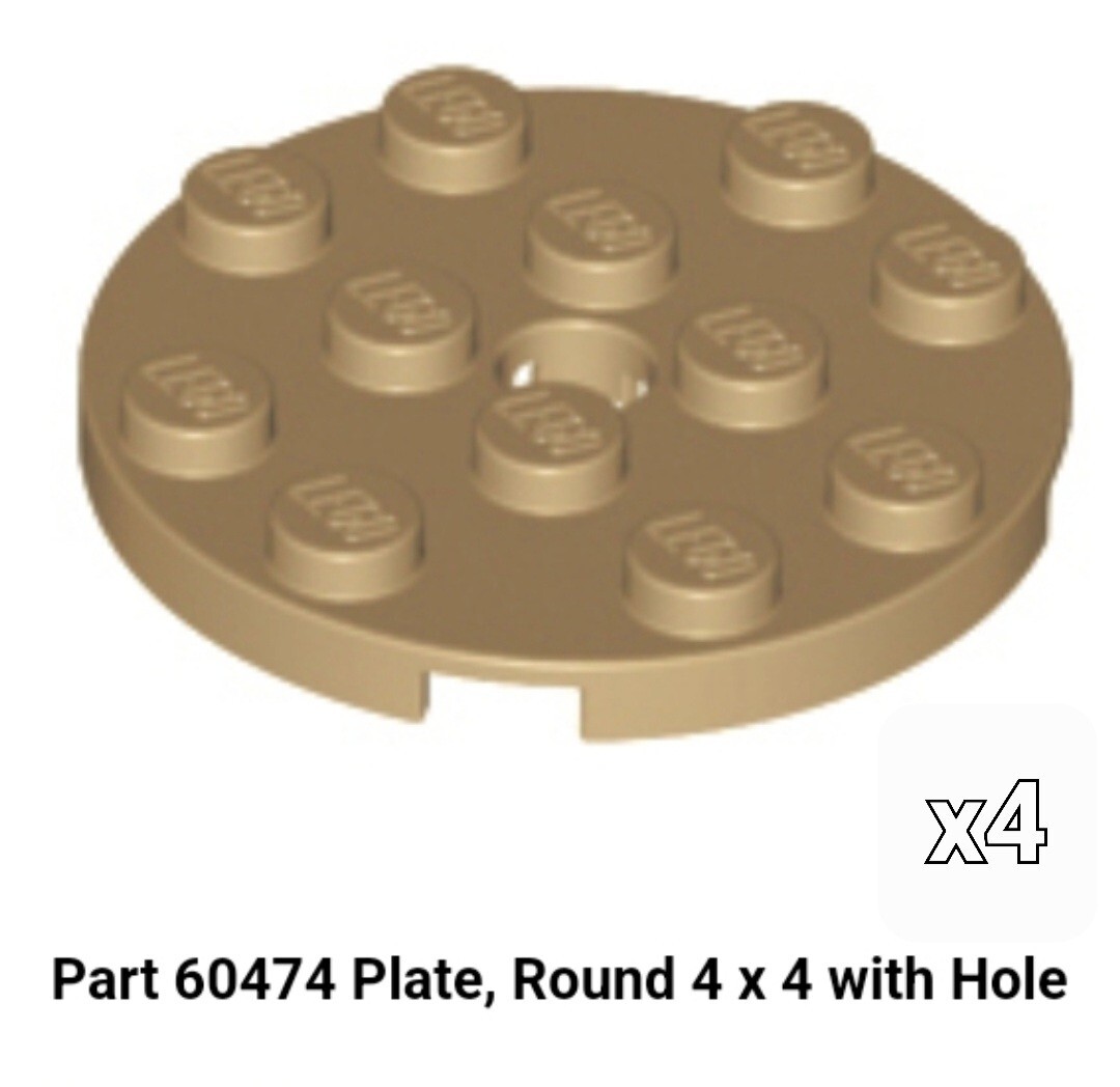 骨董品 LEGO Parts 60474 DARK TAN Plate Round 4x4 with hole - x4 New