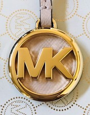 Michael Kors MK Logo Gold Hardware Charm Soft Pink Leather Strap Handbag Fob New