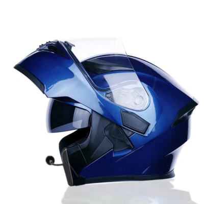 blue motorcycle helmets with bluetooth DOT Blue Motorcycle Bluetooth Helmet Modular Dual Visor Flip Up Full Face  Helmet