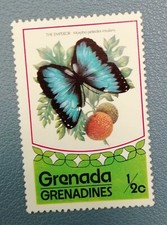 TIMBRE LES GRENADINES GRENADA PAPILLON BLEU BUTERFLY THE EMPEROR MORPHO PELEIDES