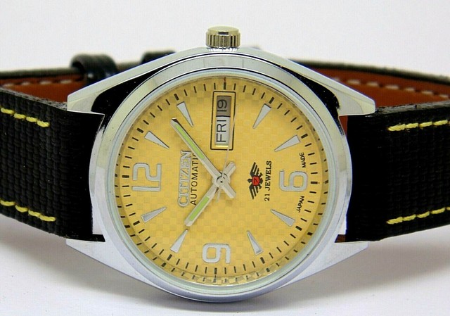 CITIZEN AUTOMATIC MEN,S STEEL VINTAGE DAY DATE YELLOW DIAL WATCH RUN ORDERoo | eBay