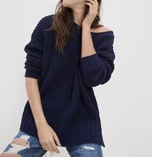 AMERICAN EAGLE Slouchy Super Oversized Navy Blue Open Knit Sweater MEDIUM NWT