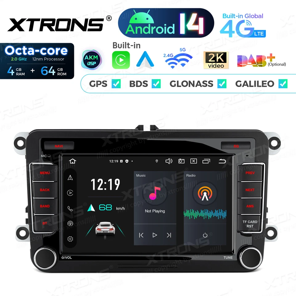 7" Android 14 8-Core 4+64GB CarPlay Stereo Radio GPS WiFi 4G DAB+ For VW Skoda - image 4 of 4
