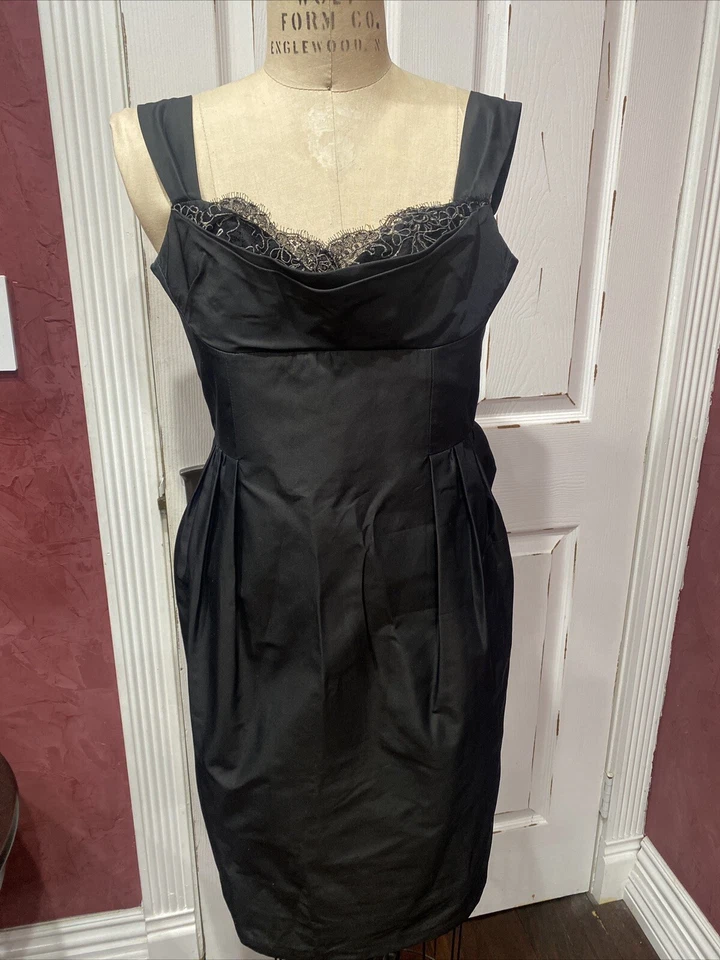 Lida Baday Womens Dress Size 6 Black Floral Trim Sheath Short Sleeveless - Image 2 of 4