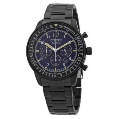 Citizen Mens Eco-Drive Chronograph Stainless Steel Black Band Watch CA4505-80M