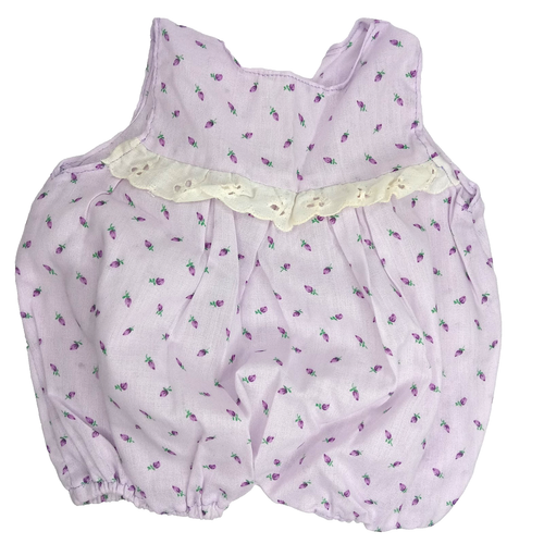 Vintage Baby Puppenkleidung Set 3-teilig Strampler Unterhose Oberteil lila Blumen 12-13-14-15 Zoll - Bild 13 von 15
