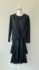 1970s Black Tiered Dress, Vintage Tie Waist Dress, Plus Size Dress with Ruffles