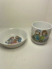Raggedy Ann and Andy Child Cup and 5  Bowl 1969