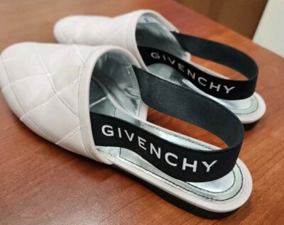 Designer GIVENCHY white Leather Slingback Flat Shoes 35 ITALY