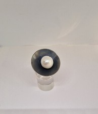 Designer Pearl And Diamond Ring Sterling Silver Handmade Size M