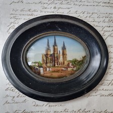 Cadre Fixé Sous Verre Cathédrale Coutances XIXè Victorian French Eglomise 19thC