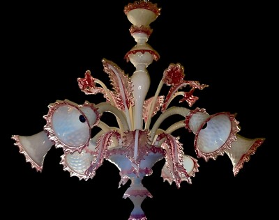 imposing antique pink gradient ivory white chandelier, Murano, Venice