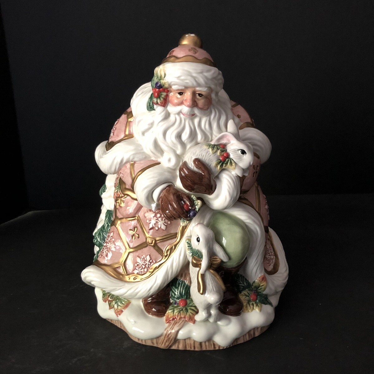 Fitz & Floyd Snowy Woods Santa Cookie Jar Christmas 19/1202 With