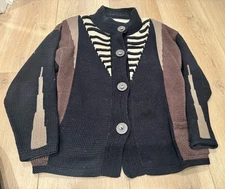 Vtg Sandra Miller Handloomed Art To Wear Cardigan Grandmacore OS Black Brown