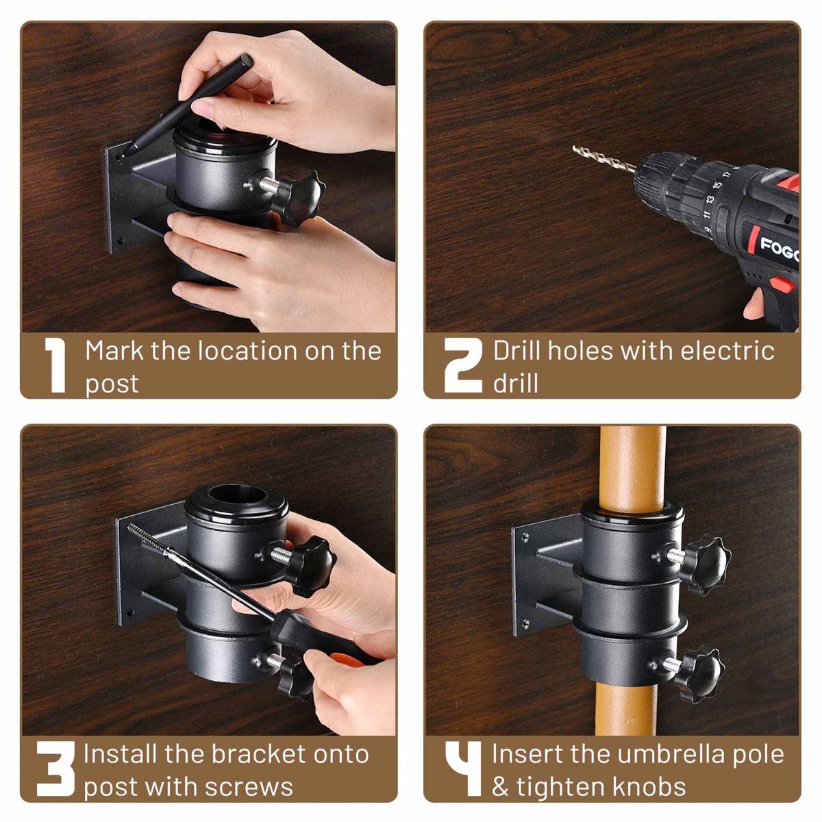 LAGarden Patio Umbrella Flat Mount Bracket for Deck Railing Balcony Courtyard