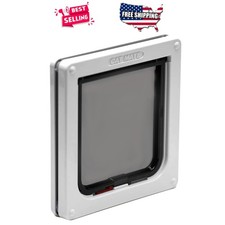 Cat Door 2-Way Lock White Fits UPVC Wood Screen Quiet Magnetic Flap Easy Install