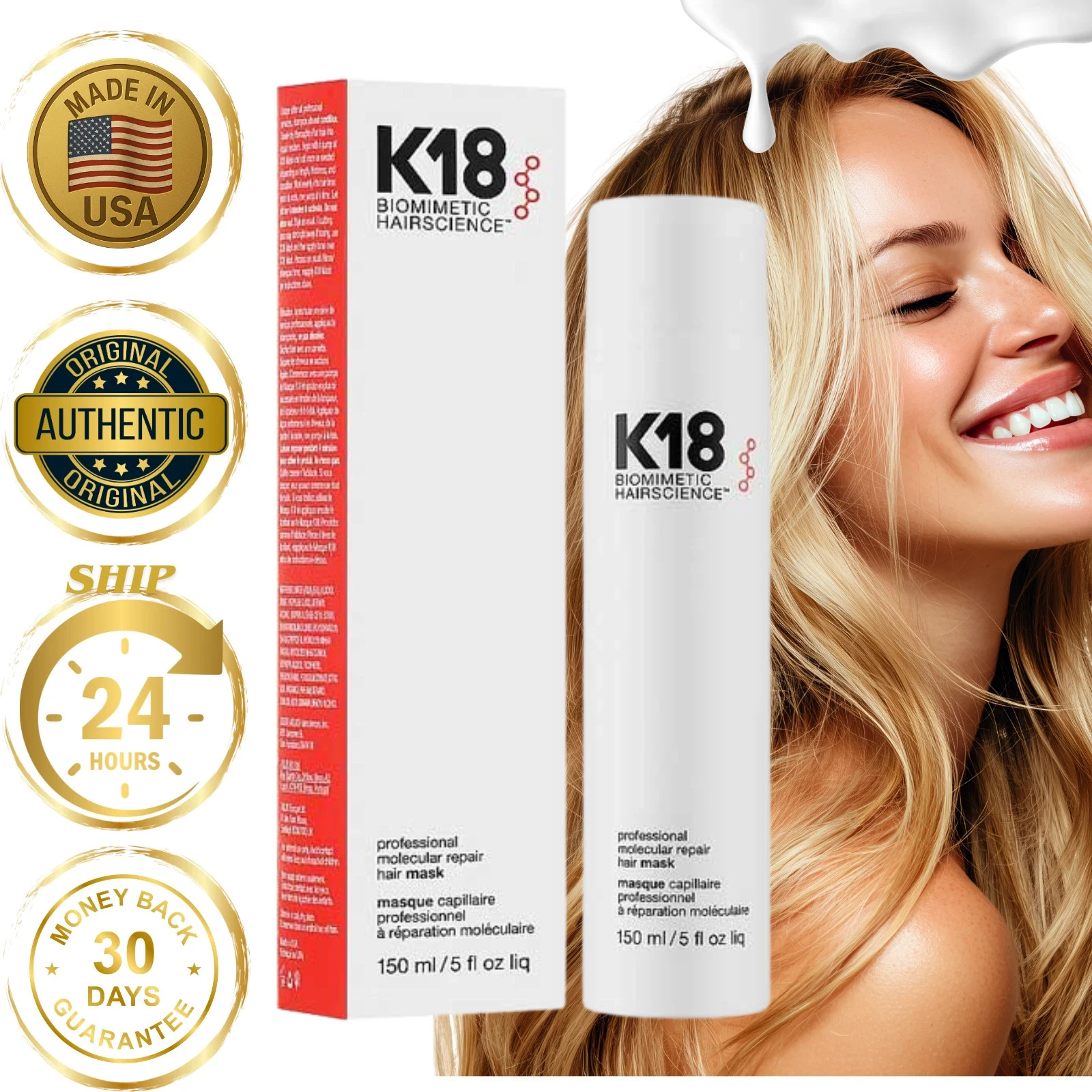 K18 Leave-In Molecular Repair Hair Mask 150ml routine après décoloration et lissage