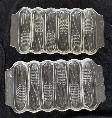 Vintage Miracle Maize Corn Bread Stick Mold Pan Clear Glass Lot ''2''