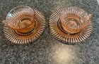 PINK DEPRESSION  2 CUPS /2 SAUCERS  Anchor Hocking  Queen Mary Ribbed