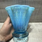 Vintage Fenton Blue Opalescent Hobnail Glass Ruffled Vase 5.25” H 5.25” W