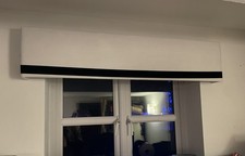 Cream linen with black velvet detail Padded Box Window Pelmet made to measure