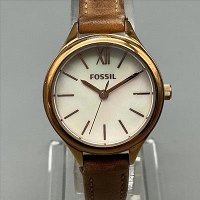 Fossil Womens Watch 26mm Rose Gold Tone MOP Dial Brown Leather New Battery